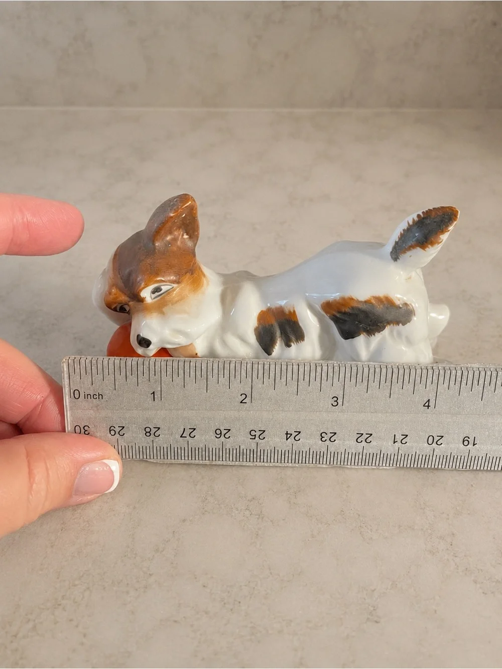 Vintage Made in Japan Porcelain Terrier Puppy Figurine with Red Ball